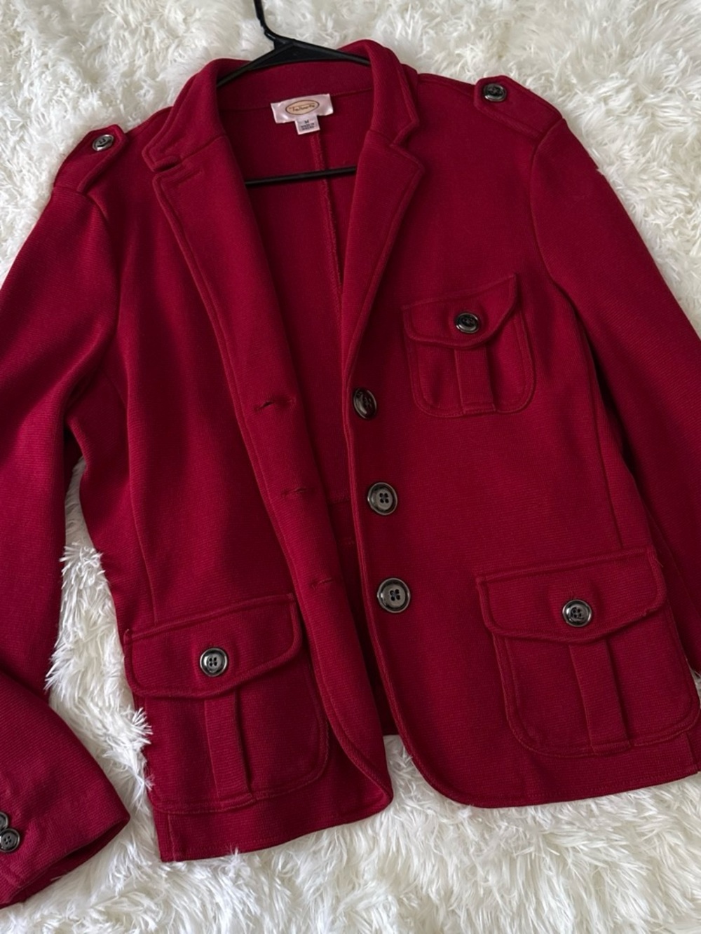 Talbots Red Military-Style Pocket Blazer
